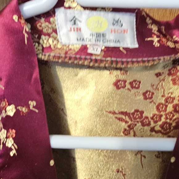 Women's Red Satin Asian Chinese  Robe Kimono  Sz XL - Picture 4 of 5